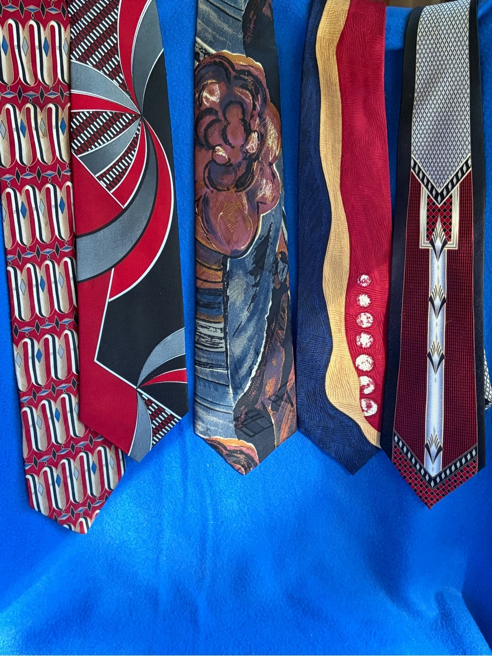 Men's 5 Designer Red & Multicolor Printed Silk Ties - Classic Formal Accessories